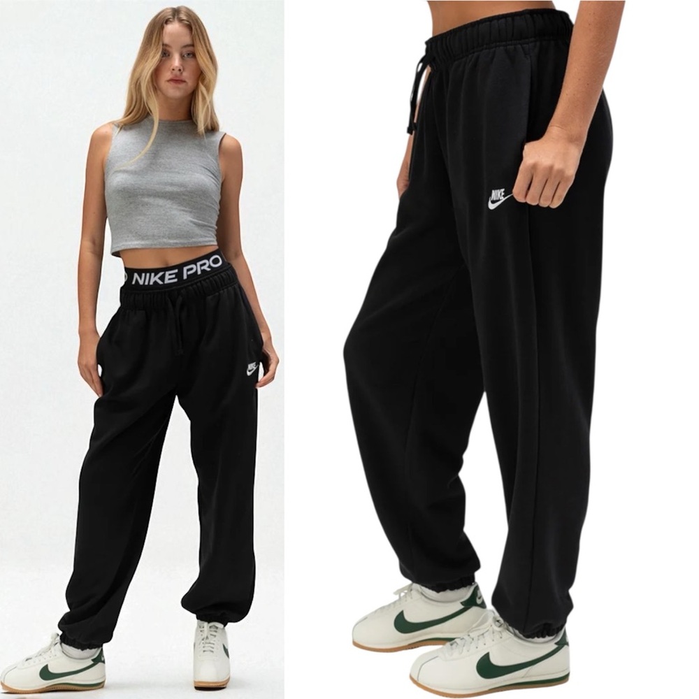 Nike Club Fleece Black Oversized Draw Waist Sweat Pants